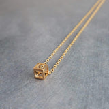 Little Gold Cube Necklace, open cube necklace, gold minimalist necklace, gold square necklace, open square pendant, 3D cube necklace, small - Constant Baubling