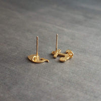 Whale Anchor Studs, tiny anchor earrings, small whale stud, nautical earring, mismatched earring, matte gold earring, sterling silver posts - Constant Baubling
