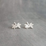 Matte Silver Branch Earrings, small silver stud earrings, tiny branch earring, leaf stud, sterling silver post, tree earrings, branch studs - Constant Baubling