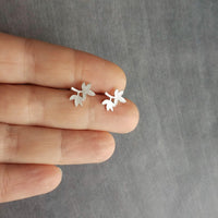 Matte Silver Branch Earrings, small silver stud earrings, tiny branch earring, leaf stud, sterling silver post, tree earrings, branch studs - Constant Baubling