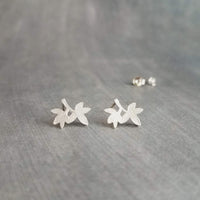 Matte Silver Branch Earrings, small silver stud earrings, tiny branch earring, leaf stud, sterling silver post, tree earrings, branch studs - Constant Baubling
