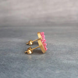 Hot Pink Gold Earrings, gold stud earrings, small round studs, fuchsia studs, fuchsia earrings, druzy studs, rough jagged stone pink studs - Constant Baubling