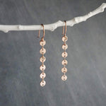 Rose Gold Disk Earrings, connected circle earring, long rose gold earring, rose gold sequin earring, tiny gold circle earring, tag earring - Constant Baubling