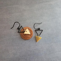 Small Triangle Earrings, black gold earring, matte black earring, double triangle earrings, triangle outline earring, black triangle outline - Constant Baubling