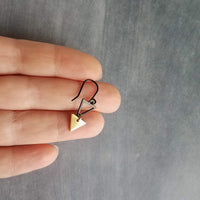 Small Triangle Earrings, black gold earring, matte black earring, double triangle earrings, triangle outline earring, black triangle outline - Constant Baubling