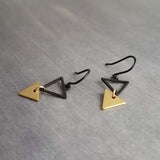Small Triangle Earrings, black gold earring, matte black earring, double triangle earrings, triangle outline earring, black triangle outline - Constant Baubling
