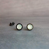 Ice Mint Blue Black Stud Earrings, ice blue earring, Alice blue earrings, matte black earring, small druzy earrings, jagged round stone pale - Constant Baubling