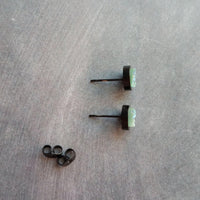 Ice Mint Blue Black Stud Earrings, ice blue earring, Alice blue earrings, matte black earring, small druzy earrings, jagged round stone pale - Constant Baubling