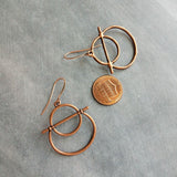 Copper Circle Earrings, oxidized copper earrings, rustic earrings, antique copper earrings, copper boho earring, lightweight copper earrings - Constant Baubling