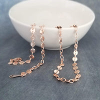 Rose Gold Disk Necklace, rose gold circles chain, coin chain, rose gold sequin necklace, connected discs, celebrity style, tiny round - Constant Baubling