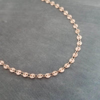 Rose Gold Disk Necklace, rose gold circles chain, coin chain, rose gold sequin necklace, connected discs, celebrity style, tiny round - Constant Baubling
