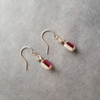 Fuchsia Crystal Earrings, hot pink earring, pink purple earring, rectangle stone earring crystal dangle earring small silver vintage earring - Constant Baubling