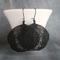 Large Black Coral Earrings, lightweight earrings, black filigree earrings, sea fan earring, huge earrings, ocean earring, beach earring, big - Constant Baubling