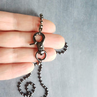 Gunmetal Necklace, black ball chain, gunmetal ball chain, ball necklace, front clasp necklace silvery black chain large clasp lobster parrot - Constant Baubling