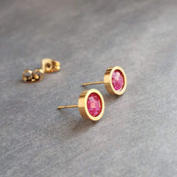 Hot Pink Gold Stud Earrings, gold fuchsia stud earring, hot pink earrings, little gold earring, fuchsia earring pink glitter stainless steel - Constant Baubling