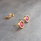 Hot Pink Gold Stud Earrings, gold fuchsia stud earring, hot pink earrings, little gold earring, fuchsia earring pink glitter stainless steel - Constant Baubling