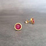 Hot Pink Gold Stud Earrings, gold fuchsia stud earring, hot pink earrings, little gold earring, fuchsia earring pink glitter stainless steel - Constant Baubling