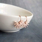 Tiny Copper Earrings, copper sun earring, sunshine earring, little sun earring, copper gear earring small snowflake, sunny day earring happy - Constant Baubling