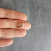 Small Copper Earrings, copper sun earring, sunshine earring, little earring, copper gear earring, sunny day earring, happy sun ray earring - Constant Baubling
