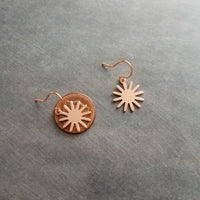 Small Copper Earrings, copper sun earring, sunshine earring, little earring, copper gear earring, sunny day earring, happy sun ray earring - Constant Baubling