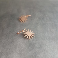 Small Copper Earrings, copper sun earring, sunshine earring, little earring, copper gear earring, sunny day earring, happy sun ray earring - Constant Baubling