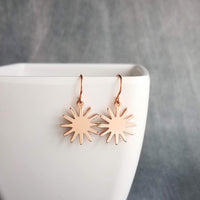 Small Copper Earrings, copper sun earring, sunshine earring, little earring, copper gear earring, sunny day earring, happy sun ray earring - Constant Baubling