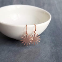 Small Copper Earrings, copper sun earring, sunshine earring, little earring, copper gear earring, sunny day earring, happy sun ray earring - Constant Baubling