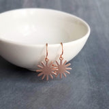 Small Copper Earrings, copper sun earring, sunshine earring, little earring, copper gear earring, sunny day earring, happy sun ray earring - Constant Baubling