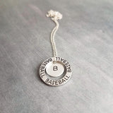 Baseball Necklace, silver baseball mom necklace, personalized necklace, initial letter number pendant, player coach team mom game fan gift - Constant Baubling