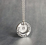 Basketball Necklace, silver basketball pendant, initial disk, team mom necklace, number pendant, game coach player fan gift, personalized - Constant Baubling