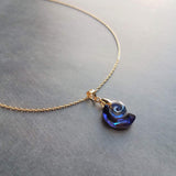 Swarovski Blue Seashell Necklace, gold chain, Bermuda blue crystal, nautilus shell pendant, gold shell necklace, crystal shell, cobalt blue - Constant Baubling