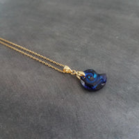 Swarovski Blue Seashell Necklace, gold chain, Bermuda blue crystal, nautilus shell pendant, gold shell necklace, crystal shell, cobalt blue - Constant Baubling