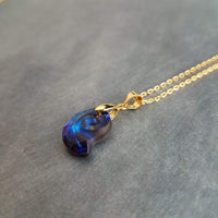 Swarovski Blue Seashell Necklace, gold chain, Bermuda blue crystal, nautilus shell pendant, gold shell necklace, crystal shell, cobalt blue - Constant Baubling