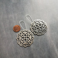 Silver Medallion Earrings, large silver earring, bold silver earrings, Moroccan earrings, filigree cut out, Boho earrings, round statement - Constant Baubling