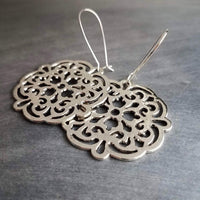 Silver Medallion Earrings, large silver earring, bold silver earrings, Moroccan earrings, filigree cut out, Boho earrings, round statement - Constant Baubling