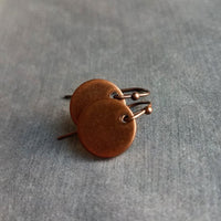 Copper Disk Earrings, round copper dangle earring, antique copper earring, small flat disk earring, lightweight copper earring, aged copper - Constant Baubling