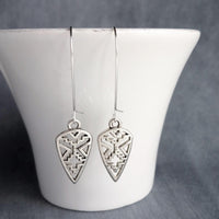 Silver Spear Earrings, arrow earring, Aztec earrings, cut out earrings, antique silver earring, arrowhead earring, Southwestern style kidney - Constant Baubling