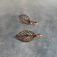 Copper Leaf Earrings, small copper leaves, little copper earring, antique copper filigree earring, cut out leaf earring, fall earring autumn - Constant Baubling