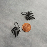 Matte Black Earrings, palm leaf earrings, long drip earrings, black dangle earrings, rubberized earring, all black earring, matt black hooks - Constant Baubling