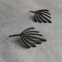 Matte Black Earrings, palm leaf earrings, long drip earrings, black dangle earrings, rubberized earring, all black earring, matt black hooks - Constant Baubling