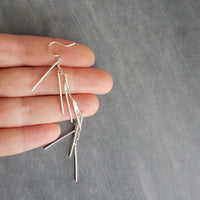 Long Silver Earrings, silver bar earring, cluster earring, fringe earring, thin narrow earring, gold stick earring shaggy earring, 4 inch - Constant Baubling