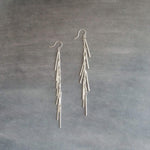 Long Silver Earrings, silver bar earring, cluster earring, fringe earring, thin narrow earring, gold stick earring shaggy earring, 4 inch - Constant Baubling