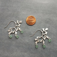 Vine Chandelier Earrings, matte silver earring, silver leaf earring, tree branch earring, vine hoop, glass drop beads, silver branch earring - Constant Baubling
