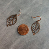 Copper Filigree Earrings, antique copper leaf earring, small copper leaves, little copper earring, cut out leaf earring, fall earring autumn - Constant Baubling