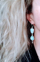 Silver Larimar Stone Earrings, pale blue gemstone, mottled stone earrings, light blue stone drop, larimar earring sky baby blue stone dangle - Constant Baubling