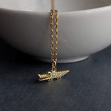 Gold Alligator Necklace, 24K gold over sterling silver pendant, cubic zirconia pendant, gator necklace crocodile necklace gold croc necklace - Constant Baubling