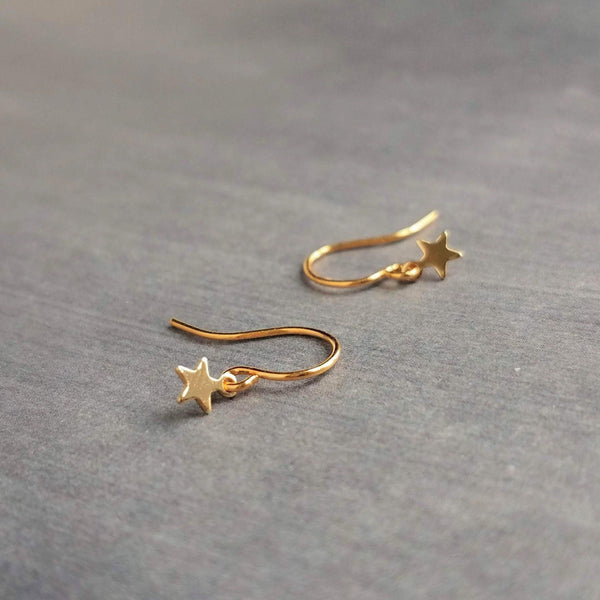 Minimalist Star Earrings, tiny gold star earring, gold star dangle earring, small gold star earrings, mini star earring wishing star earring - Constant Baubling