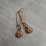 Long Copper Drop Earring, small round earring, antique copper earring, dainty copper earring small copper earring copper disk earring rustic - Constant Baubling