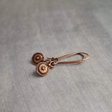 Long Copper Drop Earring, small round earring, antique copper earring, dainty copper earring small copper earring copper disk earring rustic - Constant Baubling