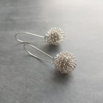 Silver Knot Earring, tie the knot gift, tangle earrings, dandelion earring, wire ball earring knotted earring silver ball earring bridesmaid - Constant Baubling